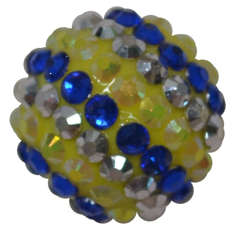 20mm Royal, Silver and Yellow Stripe Rhinestone Bubblegum Beads