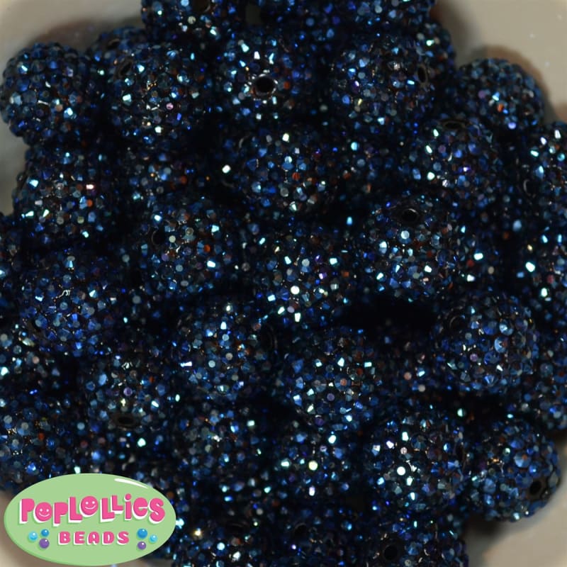 20mm Navy Blue Rhinestone Bubblegum Beads