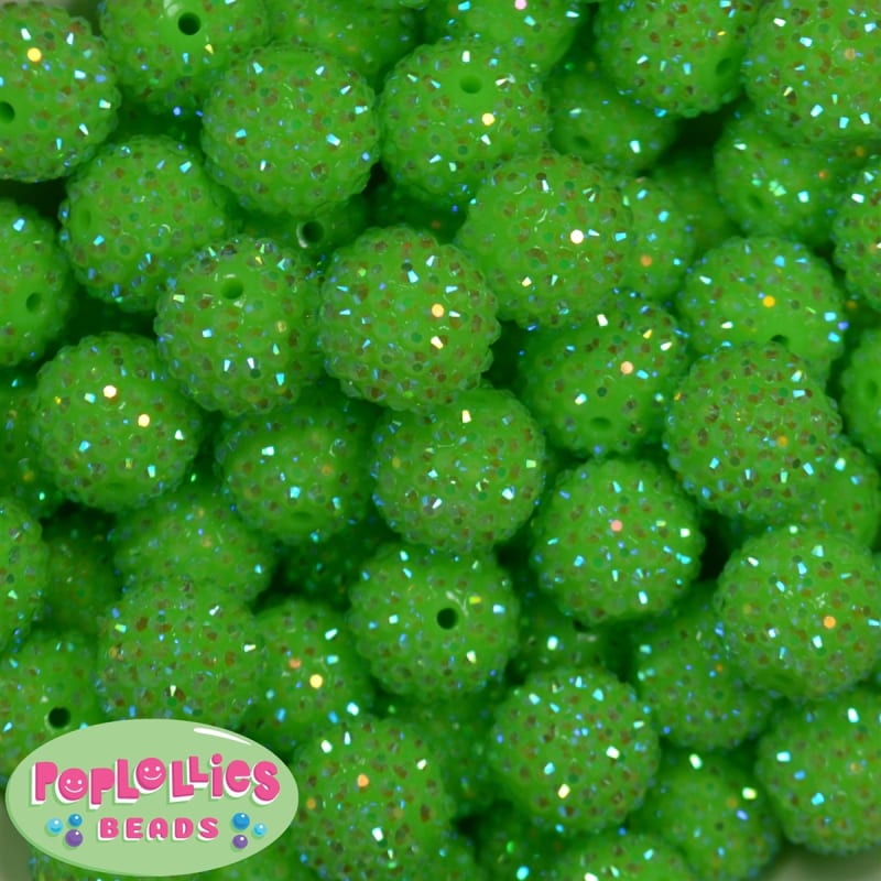 20mm Neon Lime Rhinestone Bubblegum Beads
