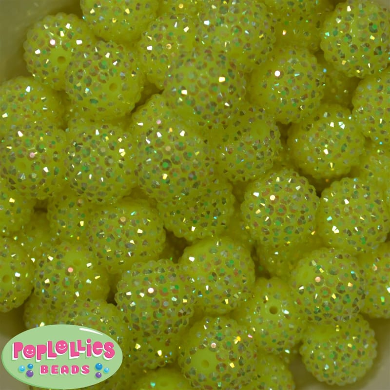 	 20mm Neon Yellow Rhinestone Bubblegum Beads