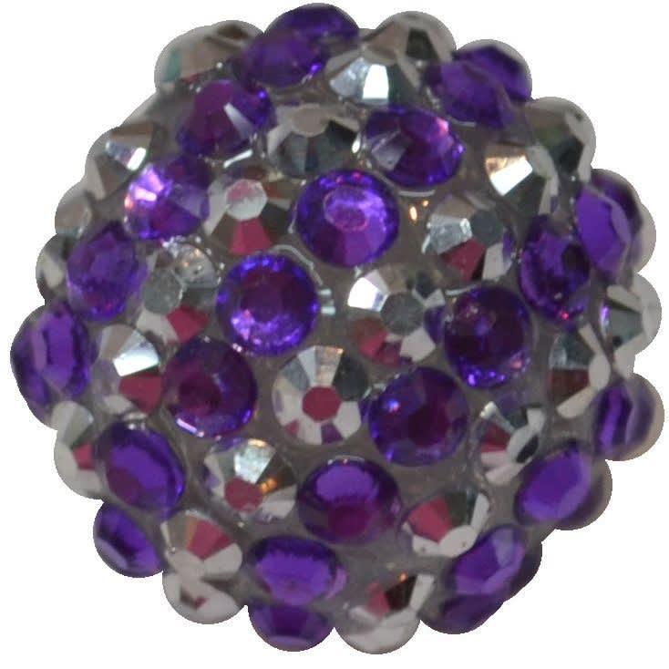 20mm Purple and Silver Stripe Rhinestone Bubblegum Bead