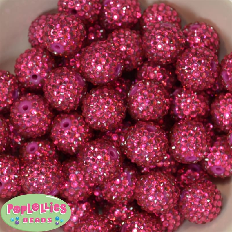 20mm Rose Rhinestone Bubblegum Beads