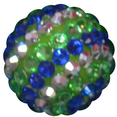 20mm Royal Silver and Lime Stripe Rhinestone Bubblegum Beads