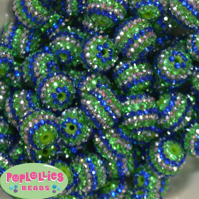 20mm Royal Silver and Lime Stripe Rhinestone Bubblegum Beads