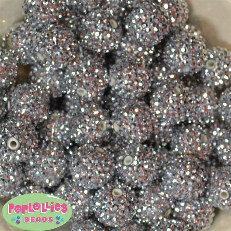 20mm Silver Rhinestone Bubblegum Beads