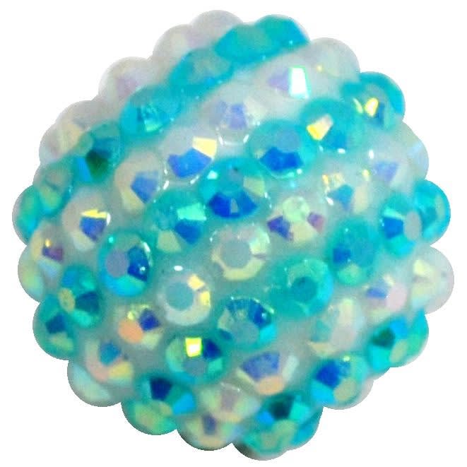 20mm White & Turquoise Stripe Rhinestone Beads