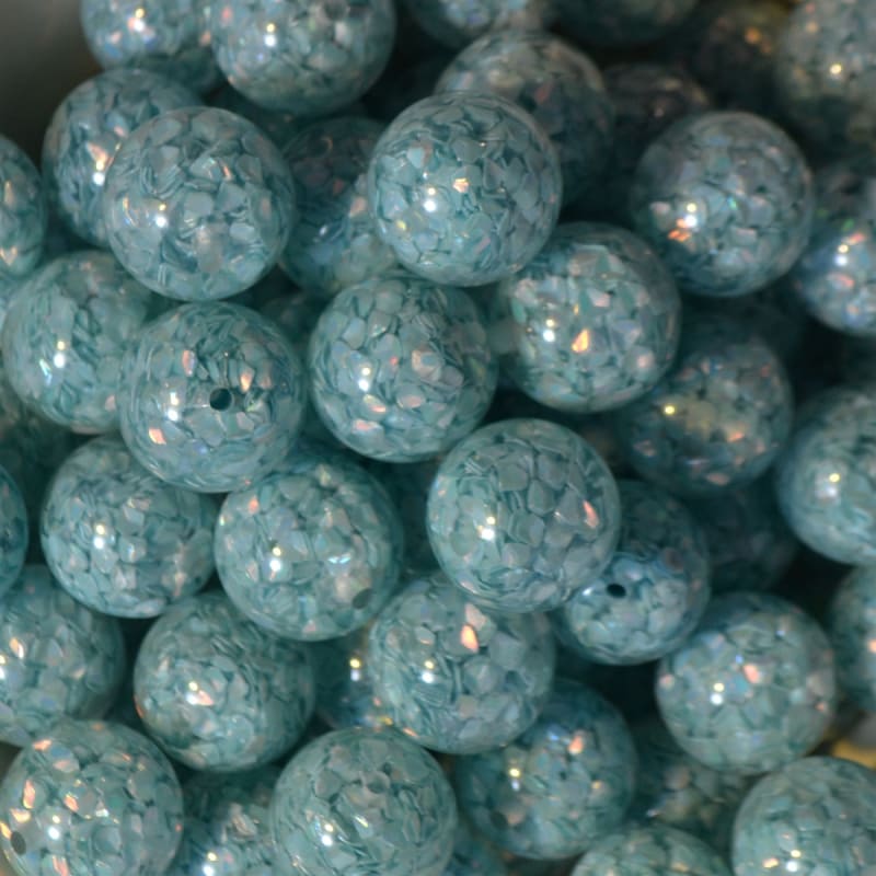 20mm resin bubblegum bead with Baby Blue sequins inside