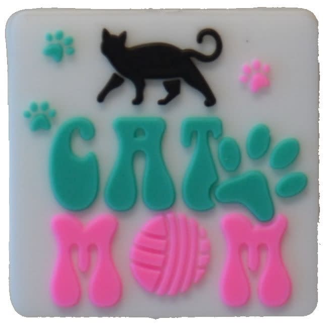 Cute Cat Mom Silicone Focal Bead with Flower detail