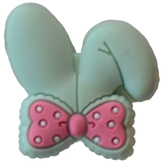 Cute Mint Bunny Ears with Bow Silicone Focal Bead