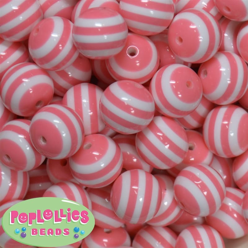 20mm Coral Stripe Resin Bubblegum Beads
