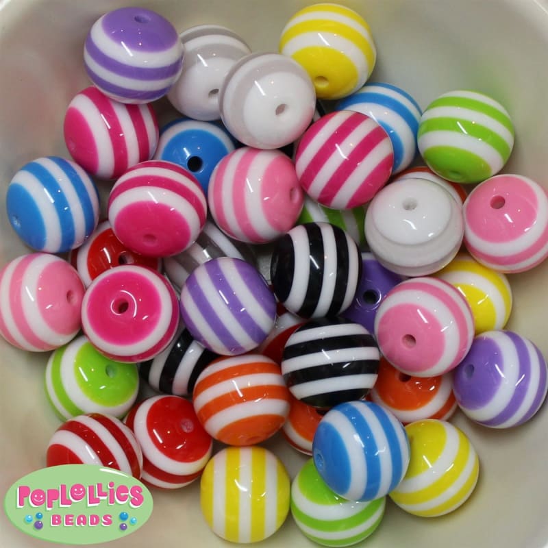 20mm Mixed Stripe Resin Bubblegum Beads