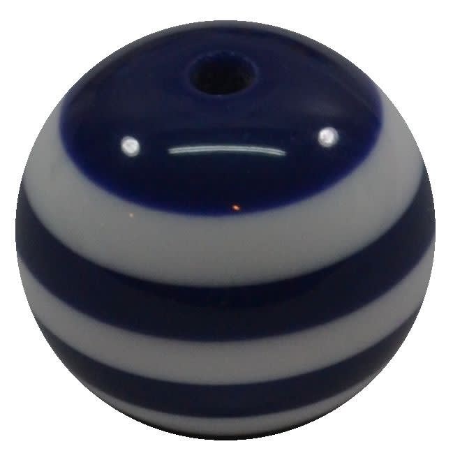 20mm Navy Blue Stripe Resin Bubblegum Beads