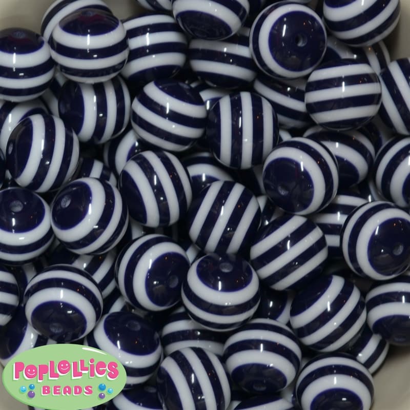 20mm Navy Blue Stripe Resin Bubblegum Beads Bulk