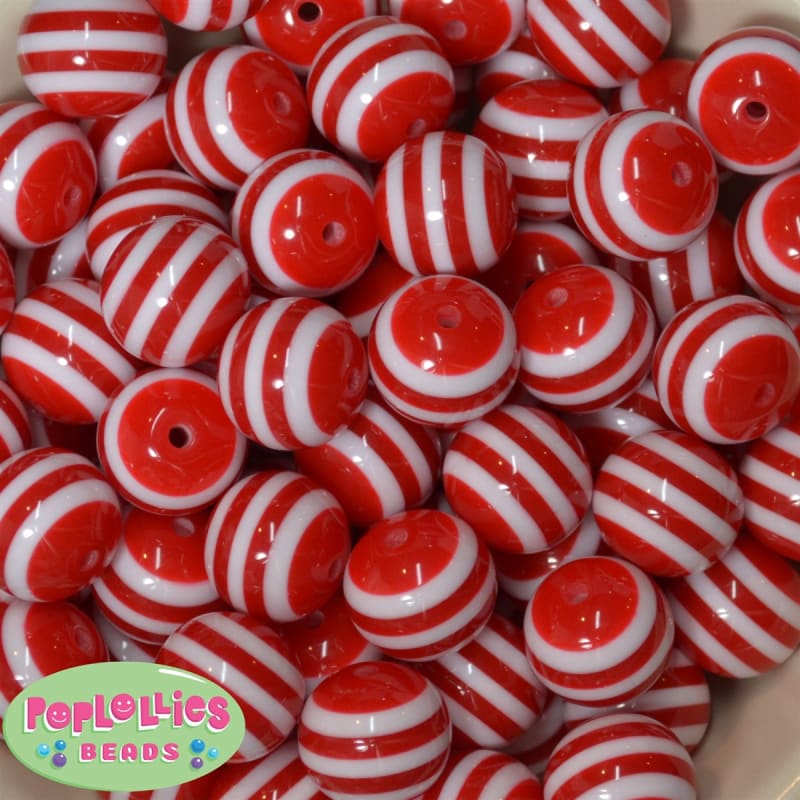 20mm Red Stripe Resin Bubblegum Beads Bulk