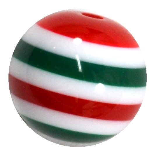 20mm Red and Green Stripe Resin Bubblegum Beads