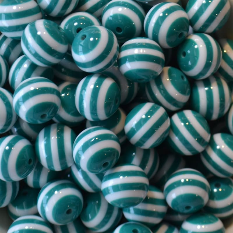 20mm Teal Stripe Resin Bubblegum Beads