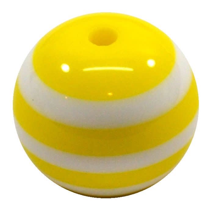 20mm Yellow Stripe  Resin Bubblegum Beads