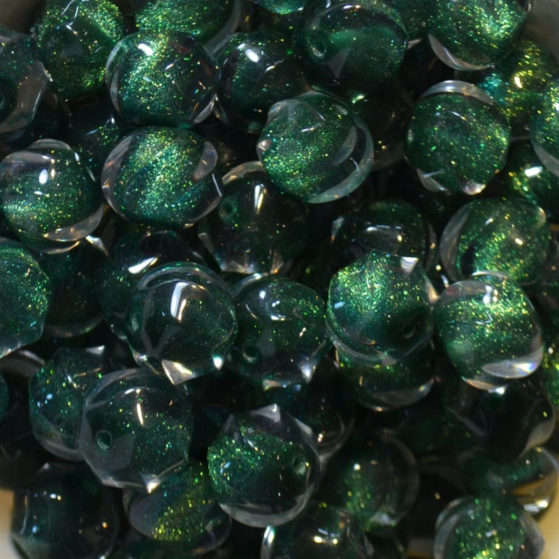 20mm Forest Green Swirl Glitter Acrylic Bubblegum Beads