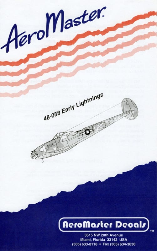 Aeromaster decal of four P-38 Lightning in service early during WWII.
