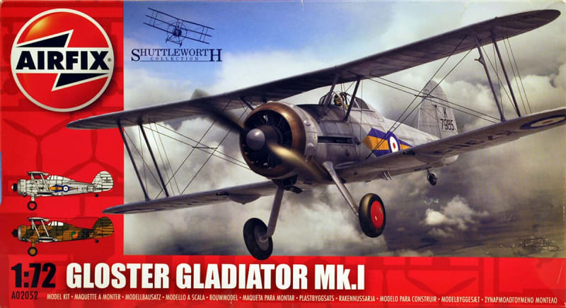 Box art illustration of RAF biplane, Gloster Gladiator Mk. I