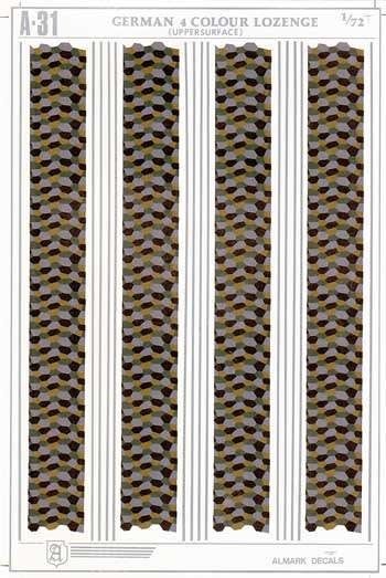 Almark #A-31 1/72 German Four Color Lozenge (Upper Surface) Decal Sheet