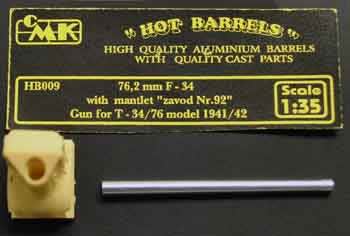CMK #HB009 "Hot Barrels" 1/35 76.2 mm F-34 w/Mantlet "Zavod NR.92" Metal Barrel