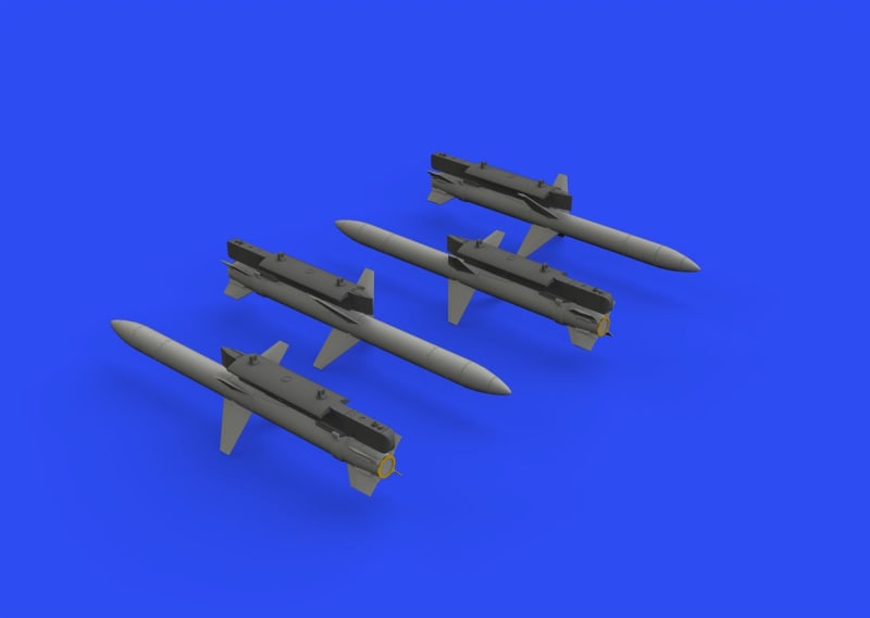 Photo of actual scale model of four AGM-45 Shrike missiles for scale model airplanes.