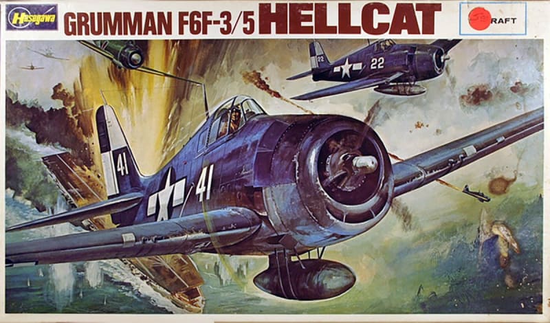 Box Art of Hasegawa #JS-081 Model Kit of WWI Navy Fighter, F6F-3/5 Hellcat