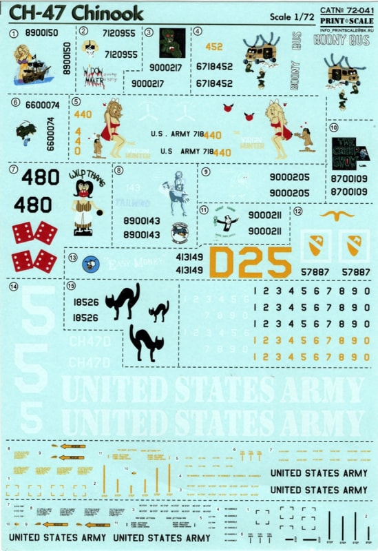 1/72 scale decal for CH-47 Chinook model helicopter.