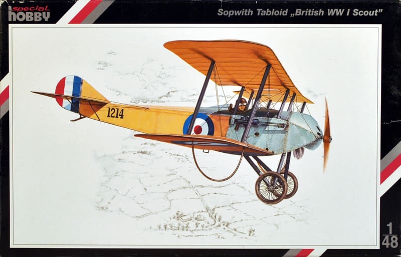 Box art illustration of British WWI scout plane, Sopwith Tabloid by Special Hobby.