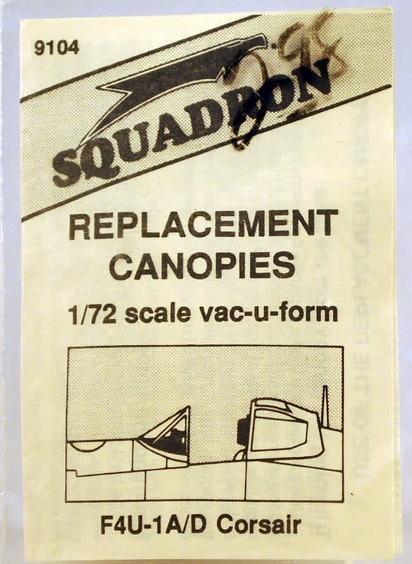 Photo of vacuform canopy by Squadron for 1/72 scale model F4U-1A/D Corsair.