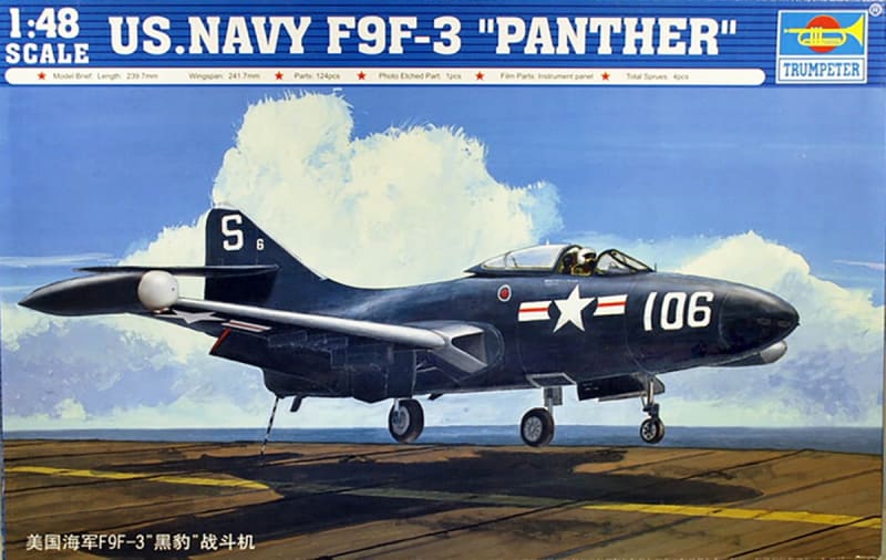 Box Art of Trumpeter #02834 Model Kit of a US Navy F9F-3 Panther