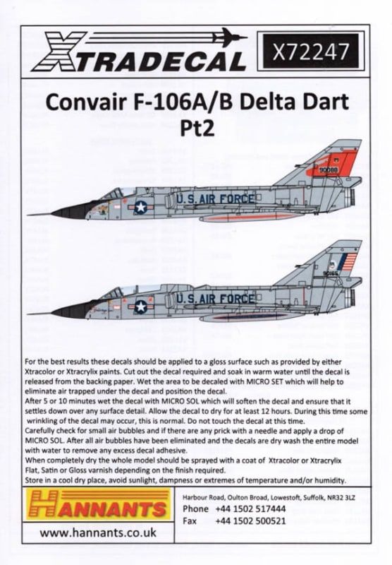 XtraDecal #72-247 1/72 Convair F-106A/B Delta Dart Pt. 2