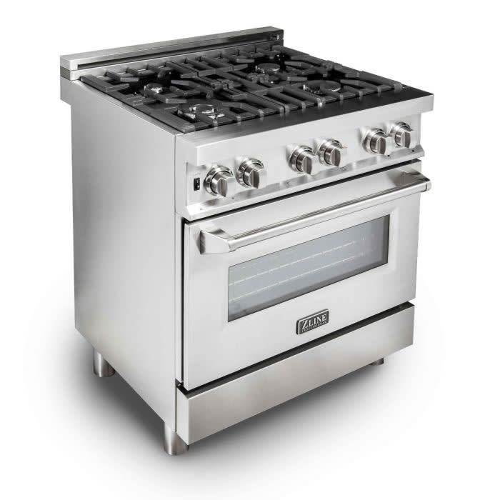 ZLINE Stainless Steel 36-inch Gas Burner/Electric Oven Range - On