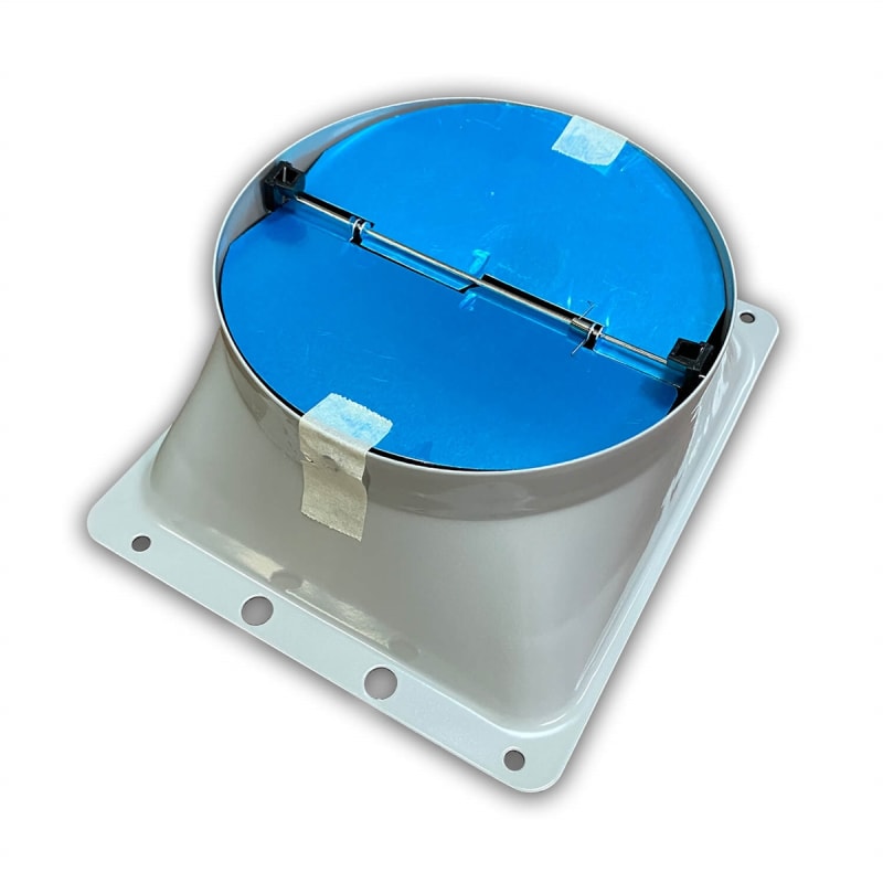 Transition Piece with Backdraft Damper to Round Ducting for Ascension 350 and 500 CFM Ventilators
