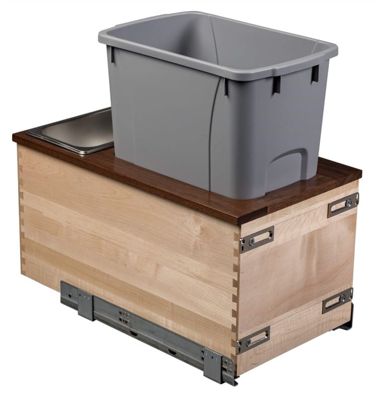 Century Components 11" Bottom Mount Trash Can Pull-Out, Walnut Creek Series, 34 qt. Gray Bin (WCCBM115-34PF-GR)