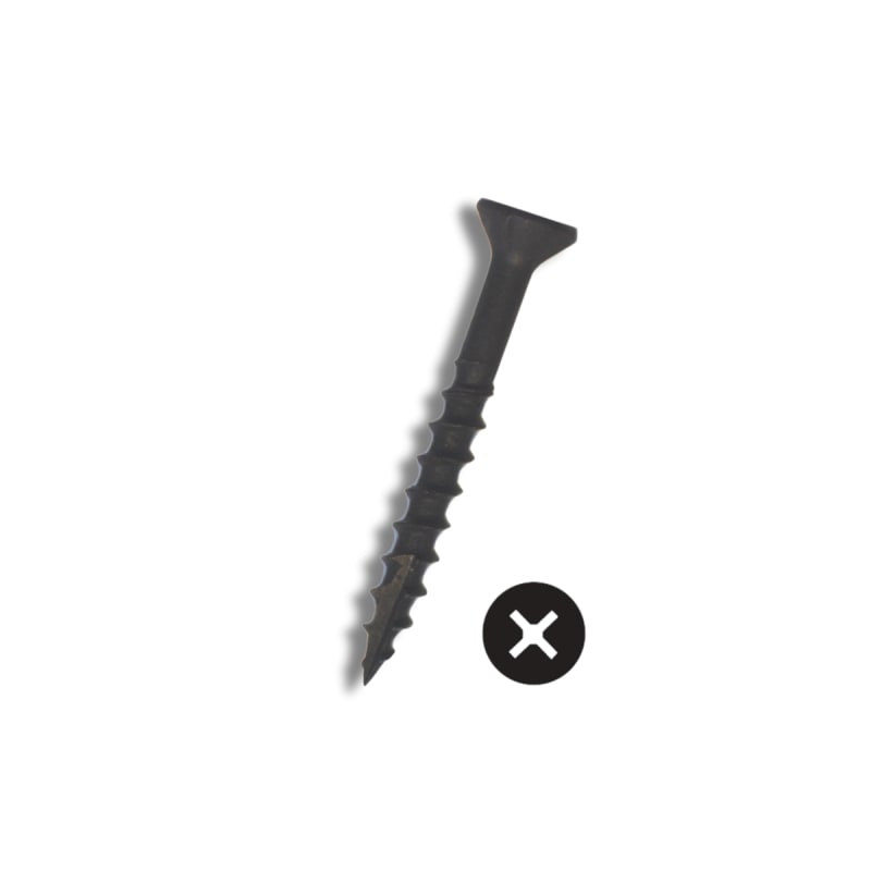 Flat Phillips Drive Nibbed (Type 17) Full Deep Thread Wood Screws - Jar of 1,000 - Black Oxide