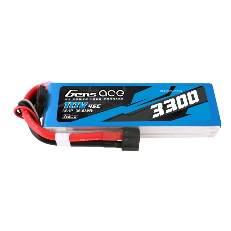 Gens ace 3S 11.1V 3300mAh 45C G-Tech LiPo Battery - Deans and EC3 (GEA333S45T3GT)