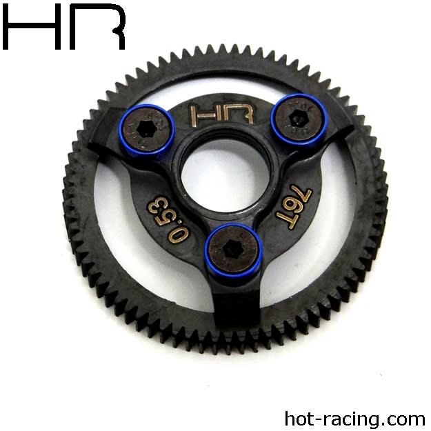 Hot Racing Steel 76T 48P Spur Gear w/ Blue Washers for Traxxas Slash