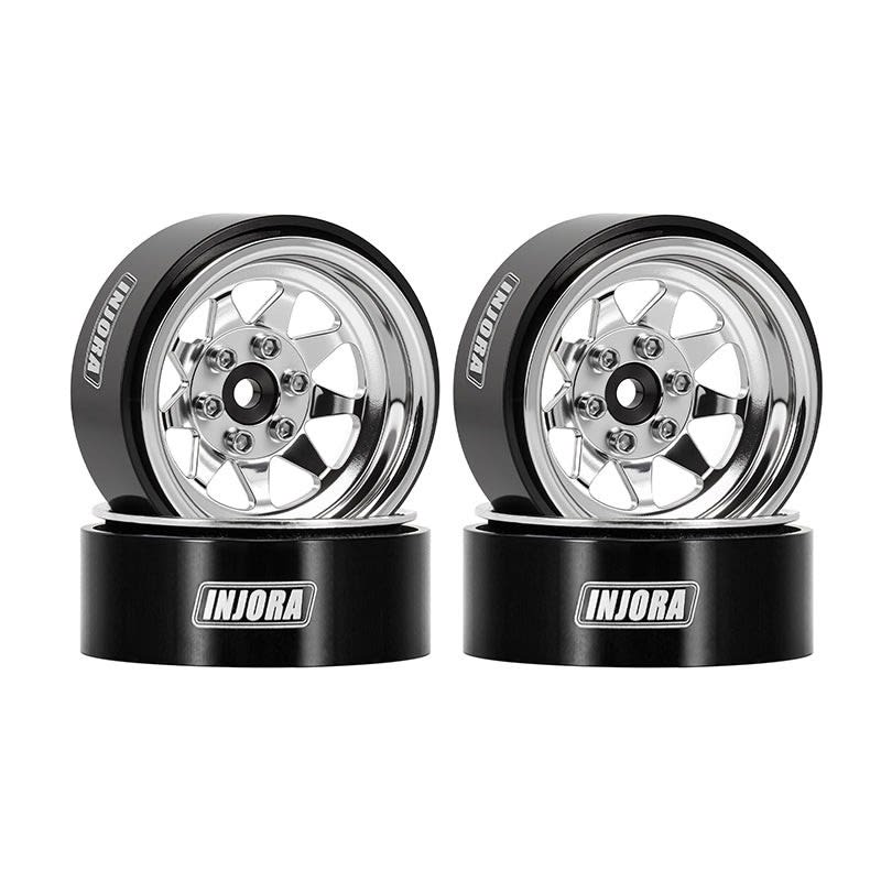 Injora 1.3 inch Stamped Steel Micro Rock Crawler Beadlock Wheels (23.5g ea) (Chrome) (4)