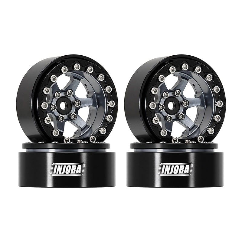 Injora 1.3 inch 6-Slot Aluminum Micro Crawler Beadlock Wheels (23g ea) (Grey/Black) (4)