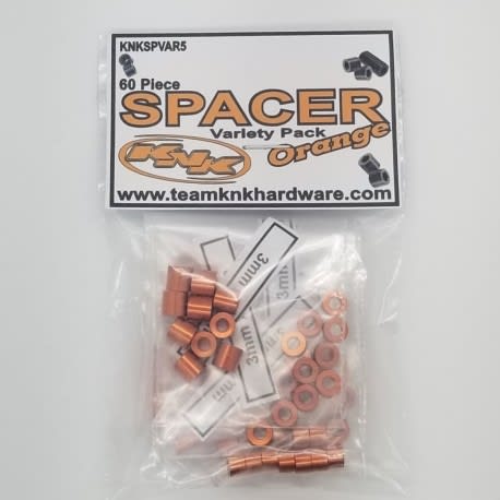 Team KNK (60) Piece 3mm Aluminum Spacer Variety Pack - Orange