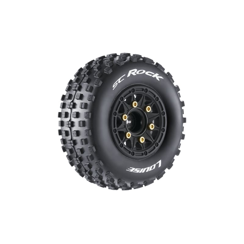 Louise RC Rock Short Course Tire Mounted on Black Rim with Removable Hex (2)