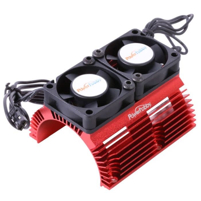 Powerhobby Heat Sink with Twin Tornado High Speed Fans, for 1/8 Motors, Red