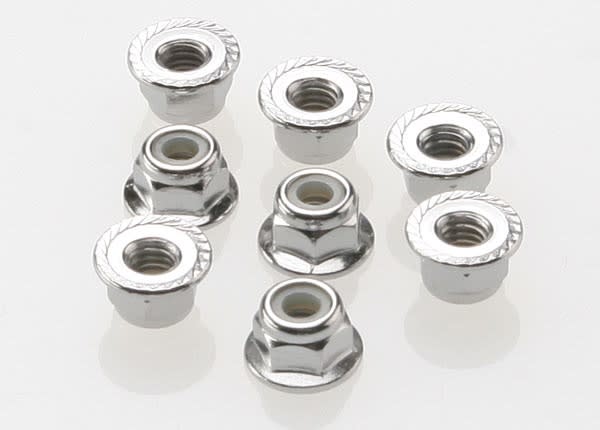 Traxxas Silver Wheel Nuts 4mm flanged nylon locking (8)
