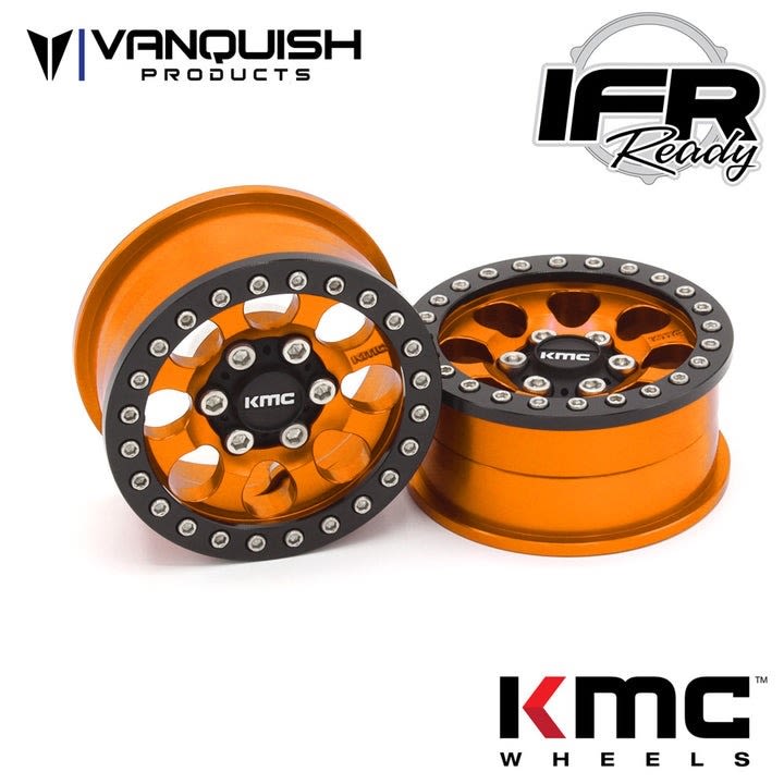 Vanquish Products 1.9" Aluminum KMC KM237 Riot Beadlock Wheels Orange Anodized (2)