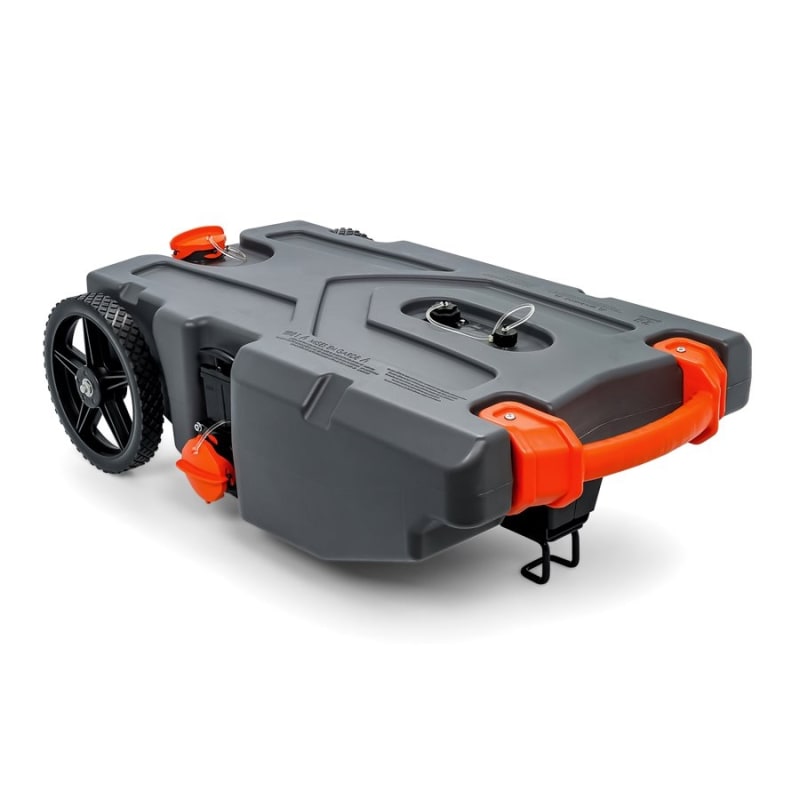 The Camco Rhino 28-Gallon Portable RV Waste Holding Tank (39004) is a durable, all-in-one solution for transporting RV waste to a dump station. It features a built-in gate valve, integrated tank rinser, and heavy-duty, no-flat wheels for easy transport.
