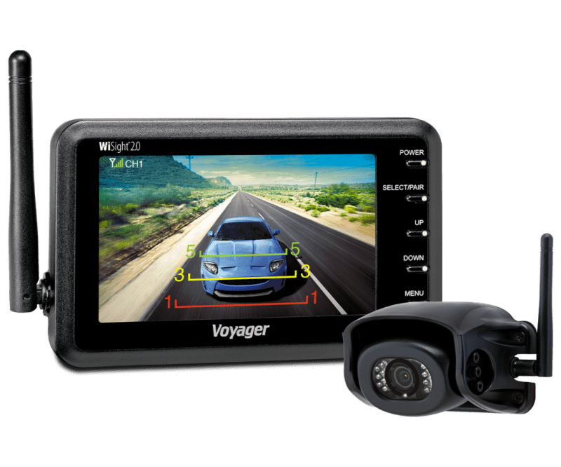 The Voyager WVSXP43 is a wireless RV backup camera system for prewired vehicles, featuring a 4.3-inch color LCD monitor and a high-performance CMOS camera with night vision.