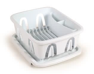 The Camco Mini Dish Drainer and Tray (model 43511) is a compact, durable plastic dish drainer designed specifically for use in RV and marine sinks or areas with limited counter space.