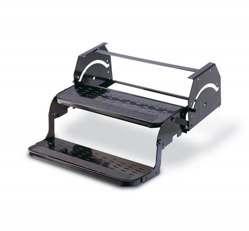 The Stromberg Carlson SMFP-2120 is a 20-inch wide, double manual entry step designed for RVs, known for its sturdy, rust-resistant construction and non-slip surface. It is a popular replacement option for various RV steps on the market.